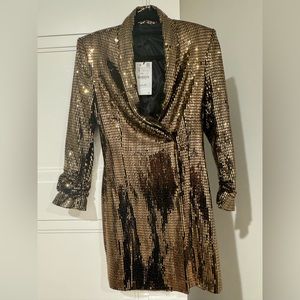 Zara gold sequin blazer dress